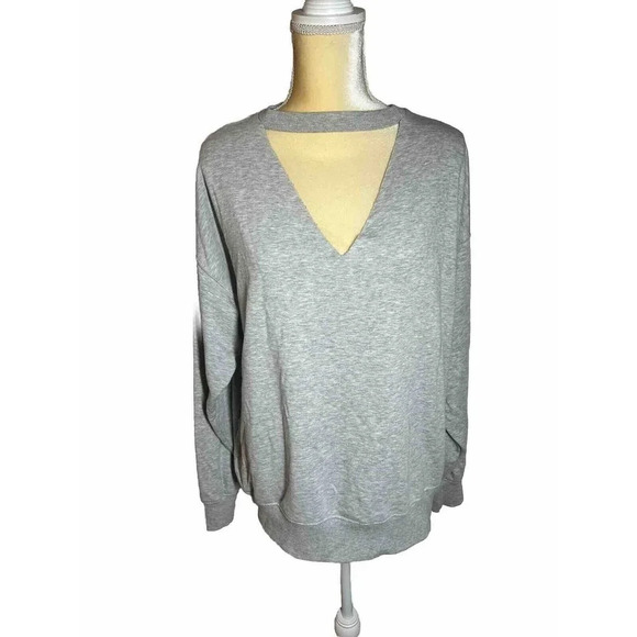 Miss Selfridge Women’s Cut Out V-Neck Sweatshirt Shirt Size 12 Grey - Picture 2 of 13